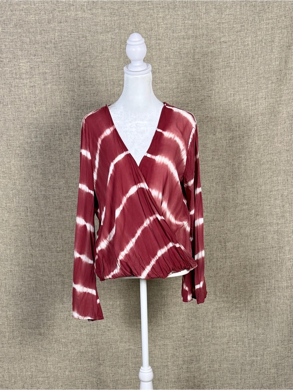 lovestitch Bell Sleeve Tie-Dye Surplice Wrap Blouse